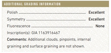 Thông tin bổ sung của giấy chứng nhận kim cương GIA