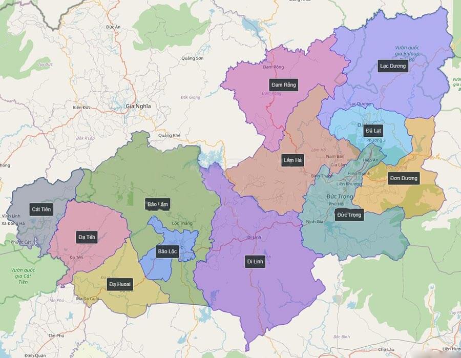 Bản đồ miền Trung: Tỉnh Lâm Đồng