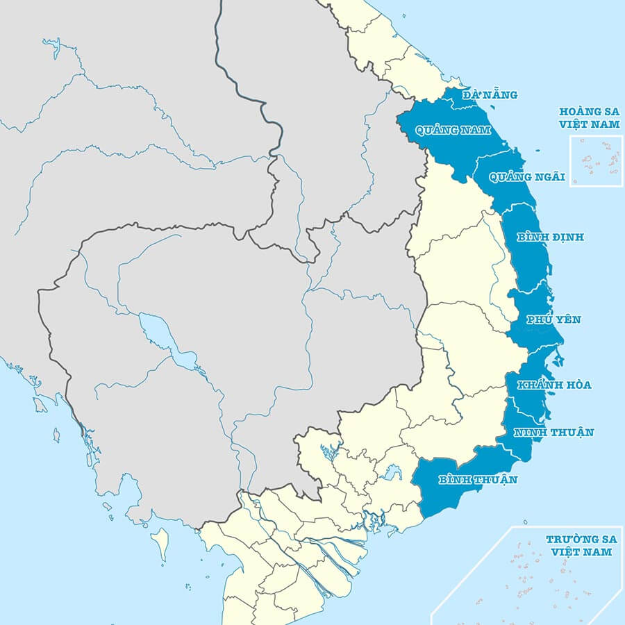 Bản đồ miền Trung, Vùng Duyên hải Nam Trung Bộ