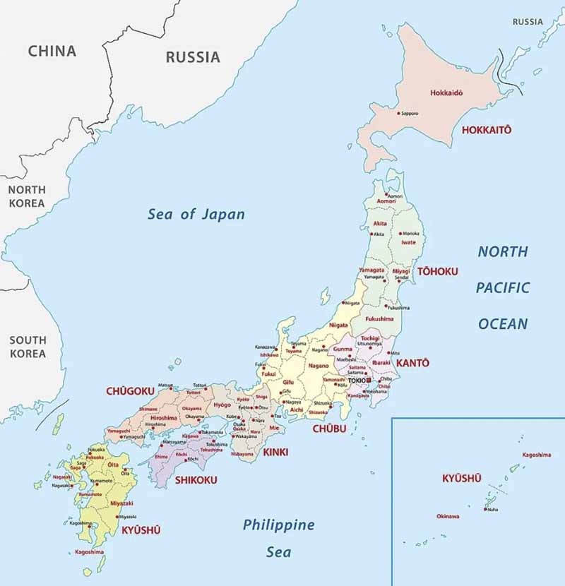 Bản đồ Nhật Bản về 47 tỉnh thành