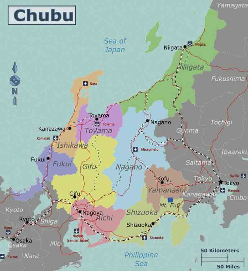 Bản đồ Nhật Bản: vùng Chubu