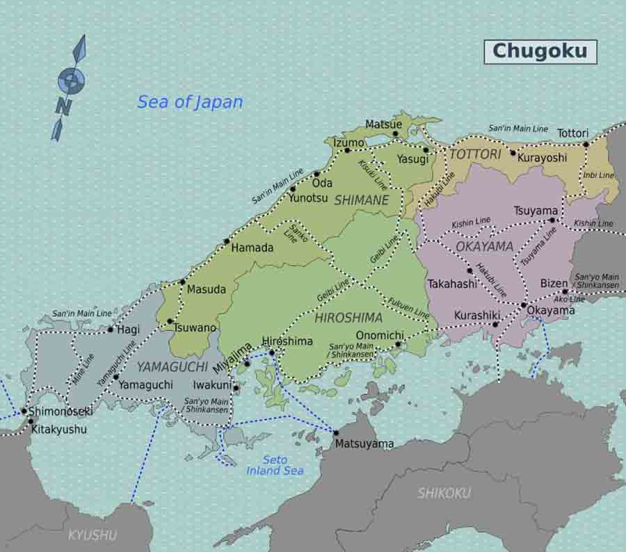 Bản đồ Nhật Bản: vùng Chugoku