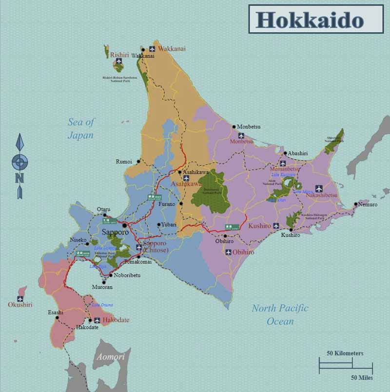 Bản đồ Nhật Bản: vùng Hokkaido
