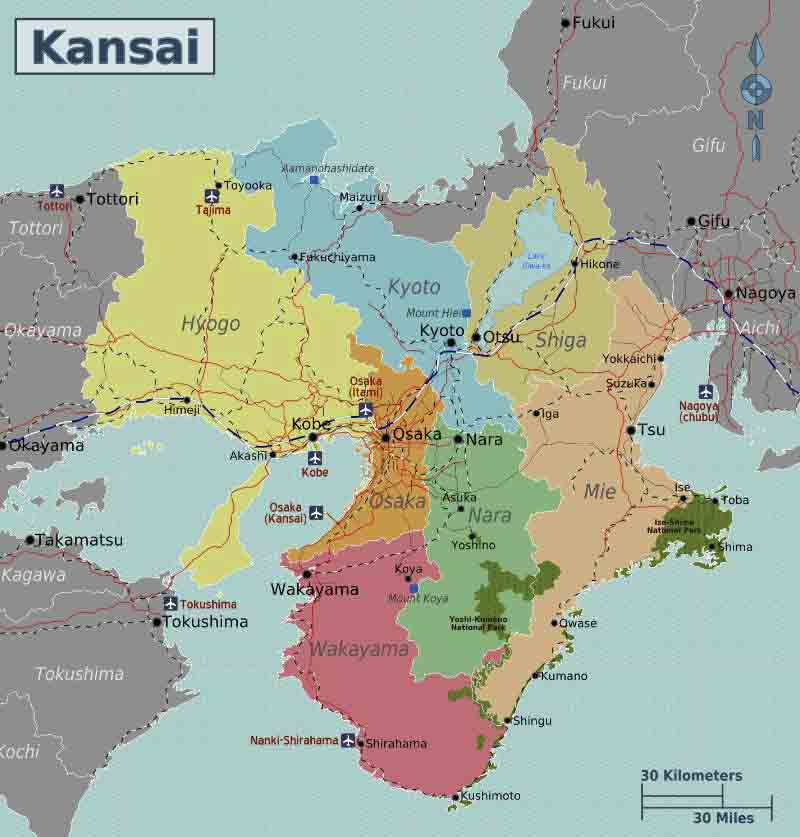 Bản đồ Nhật Bản: vùng Kansai/ vùng Kinki