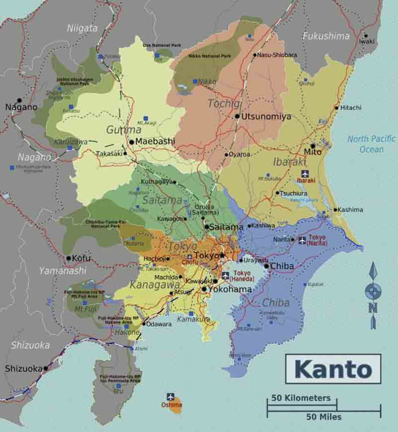 Bản đồ Nhật Bản: vùng Kanto