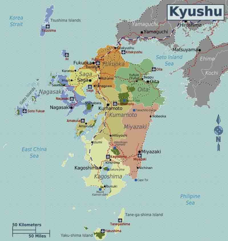 Bản đồ Nhật Bản vùng Kyushu - Okinawa