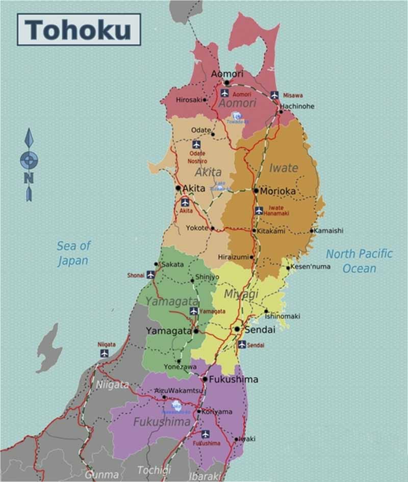 Bản đồ Nhật Bản: vùng Tohoku