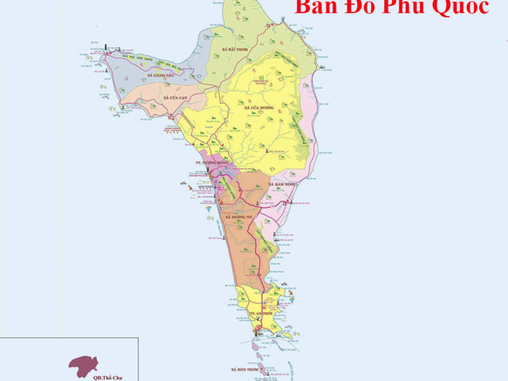 Bản đồ Phú Quốc và 9 đơn vị cấp xã chi tiết
