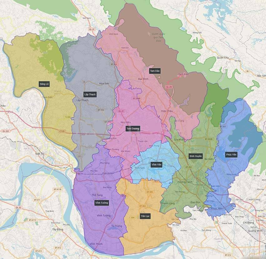 Bản đồ miền Bắc: tỉnh Vĩnh Phúc