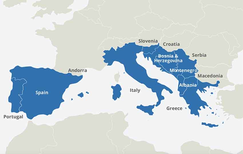 Bản đồ Châu Âu: vùng Nam Âu