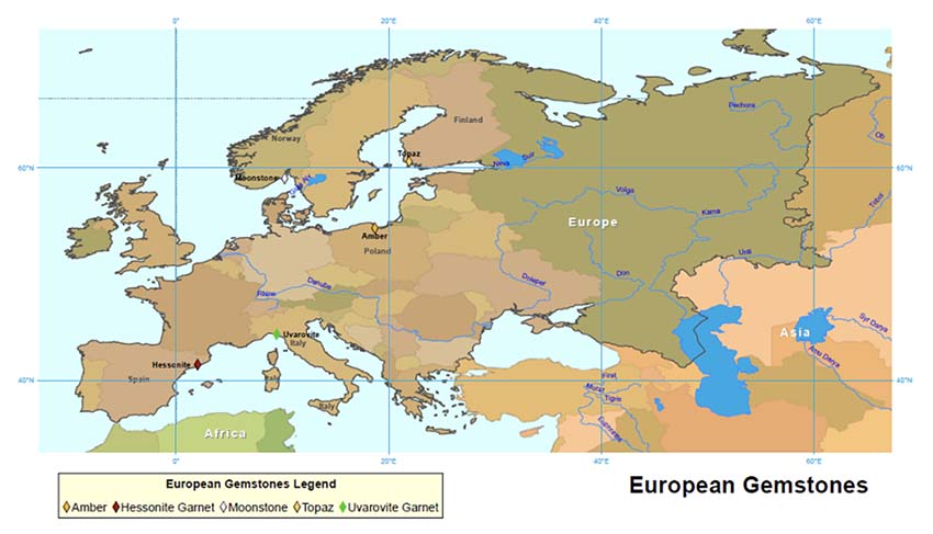 Bản đồ châu Âu, châu Âu trên bản đồ đá quý thế giới