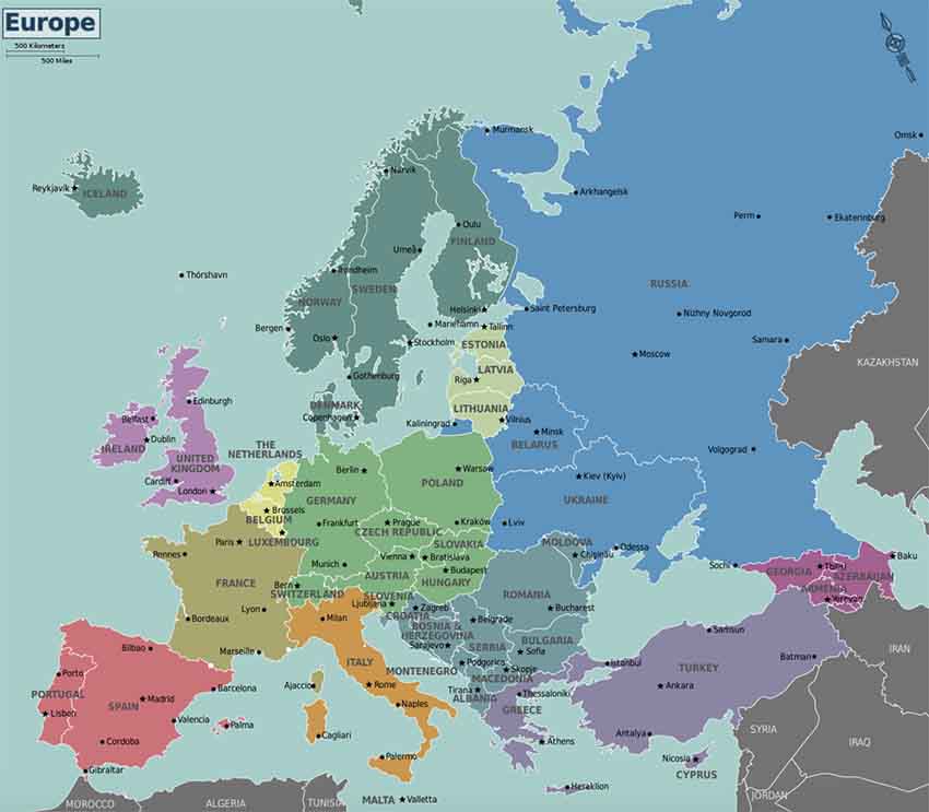 Bản đồ châu Âu, vị trí địa lý