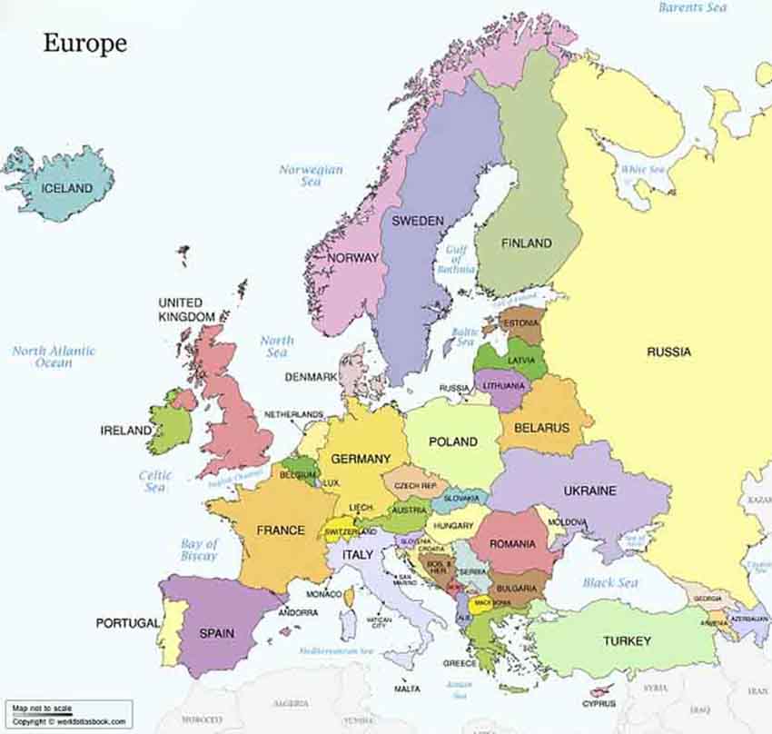 Bản đồ châu Âu, mật độ dân số các quốc gia châu Âu