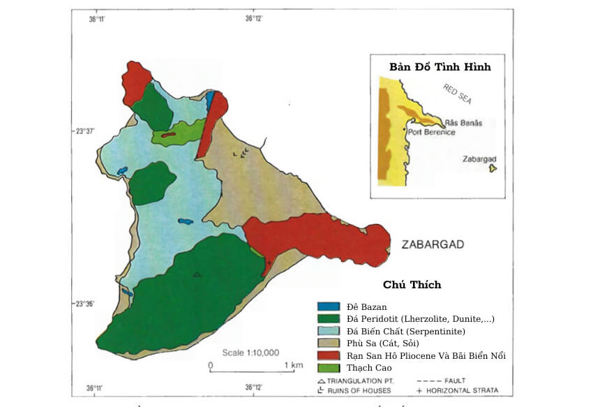 Bản đồ địa lý của hòn đảo ở Zabargad