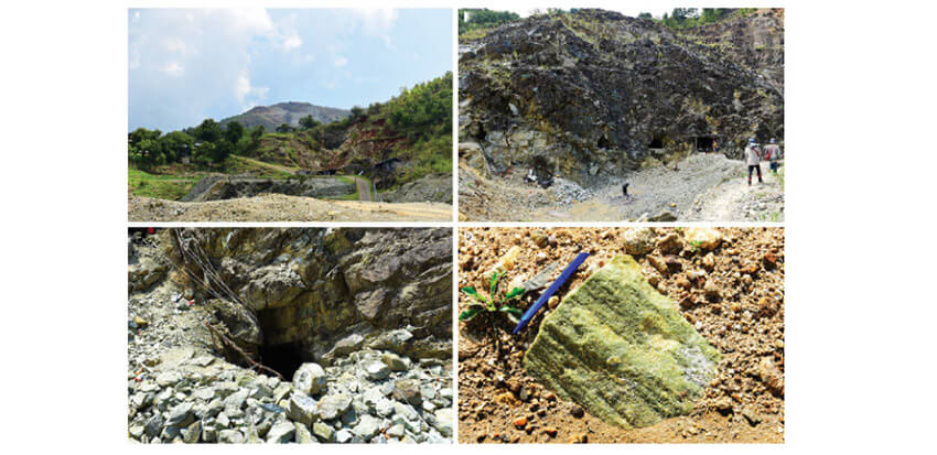 Núi ở khu vực Pyaung Gaung. Địa điểm khai thác chính ở Pyaung Gaung. Một hố đào vào khu vực giàu Peridot của đá chủ Peridotitic. Dunite hạt mịn được Serpentin hóa, đá chủ tiền thân của Peridot chất lượng đá quý và có rất nhiều quanh mỏ.